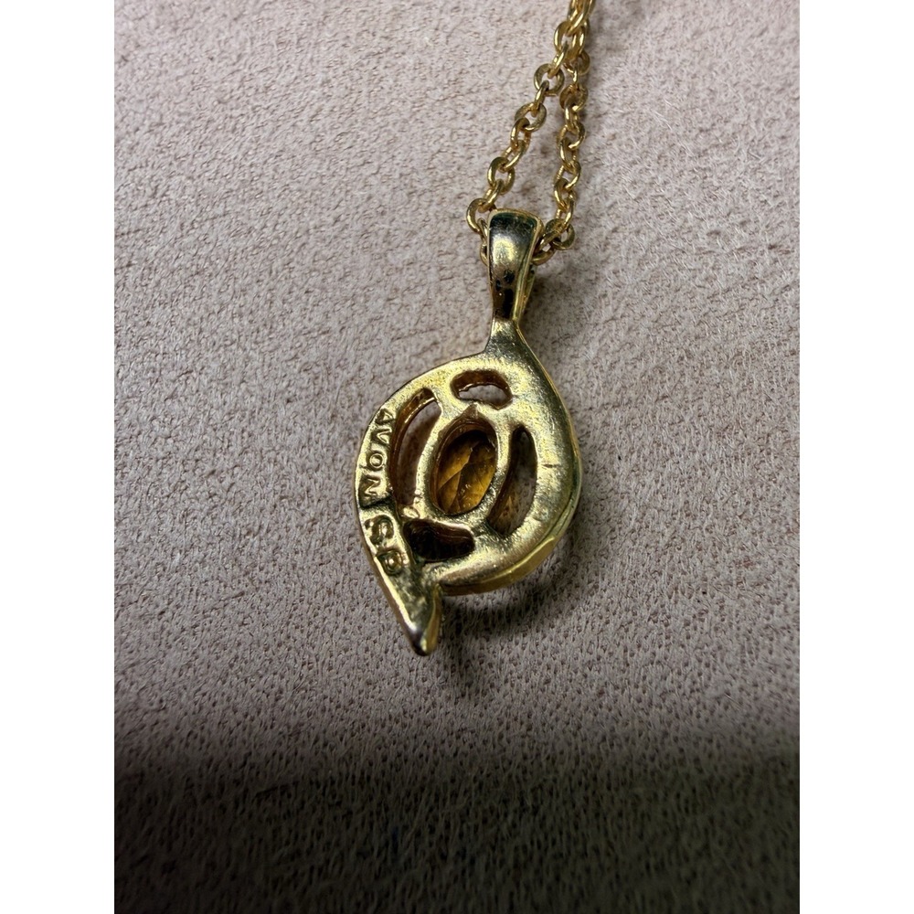 Vintage Avon Gold Tone Citrine Yellow Rhinestone Pendant Necklace and Earrings - Picture 5 of 6